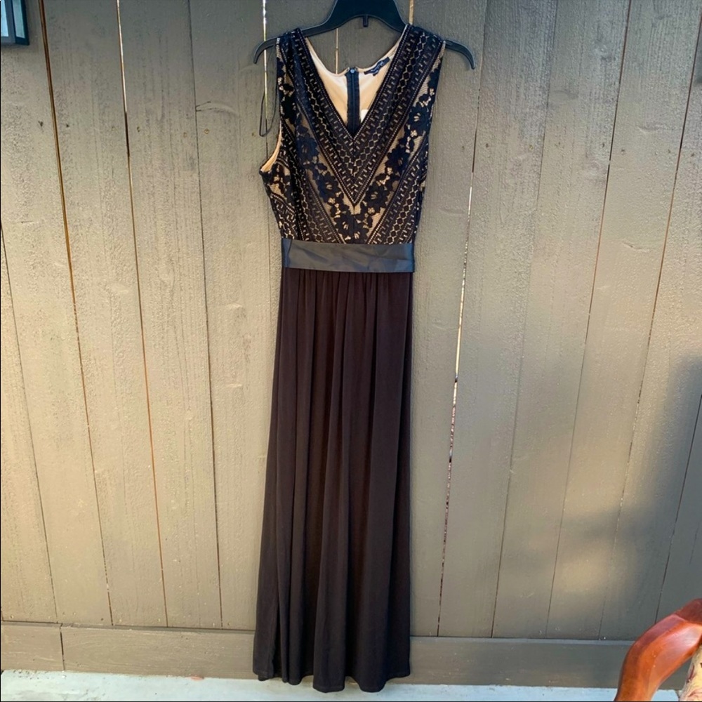 Black lace evening gown